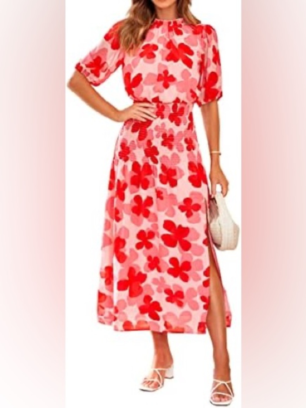 ePretty Chicago Floral Midi Slit Dress Pink